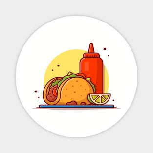 Taco Mexican Food with Lemonade and Ketchup Cartoon Vector Icon Illustration (2) Magnet